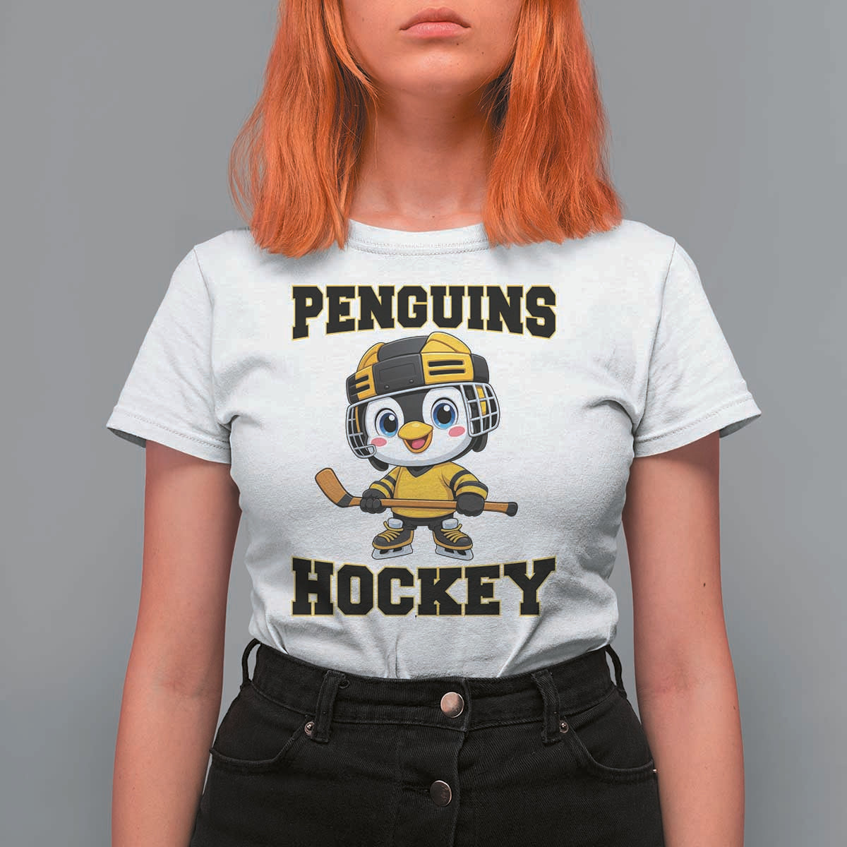 Funny Penguin Playing Ice Hockey T Shirt For Women Winter Sports Gift - Wonder Print Shop