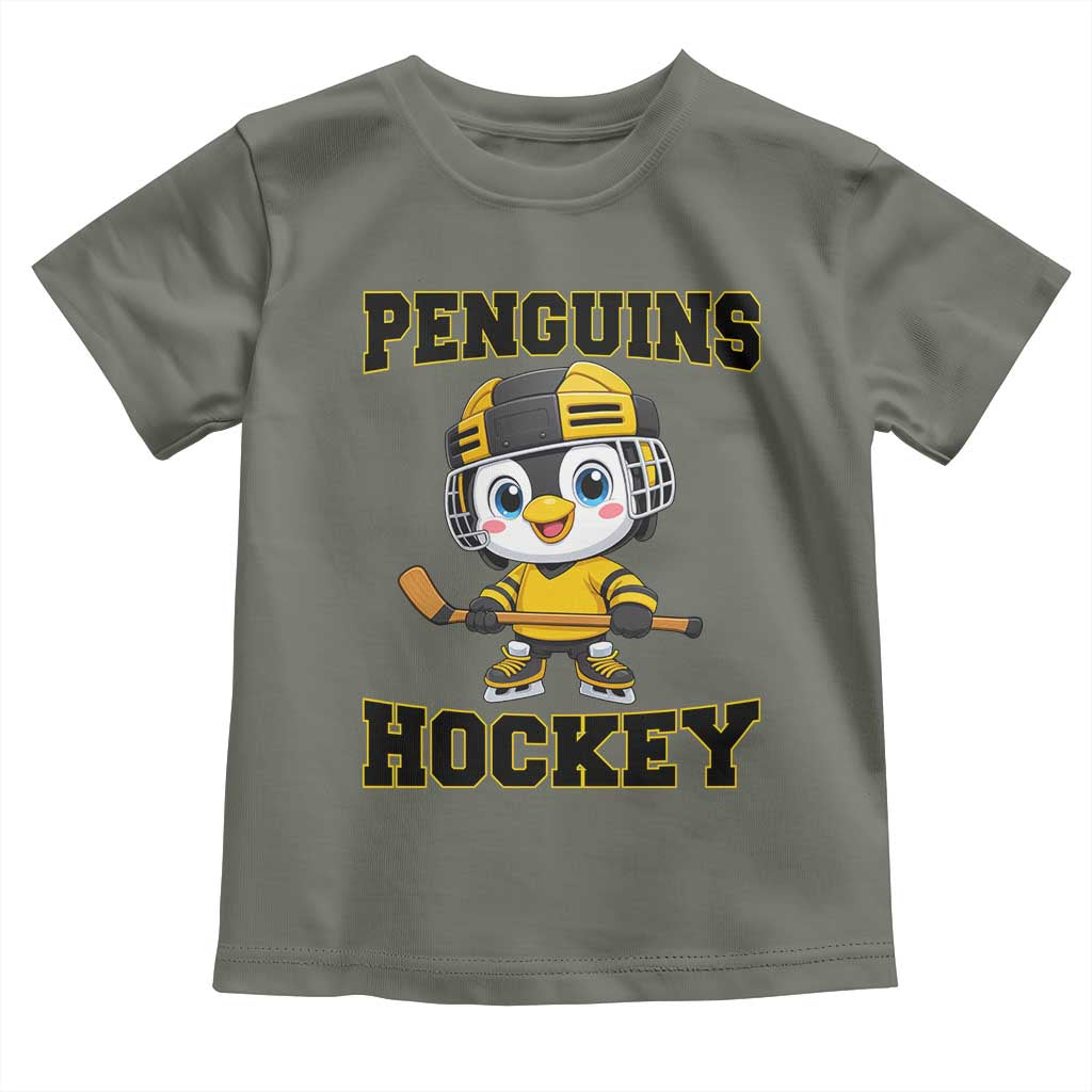 Funny Penguin Playing Ice Hockey Toddler T Shirt Winter Sports Gift - Wonder Print Shop