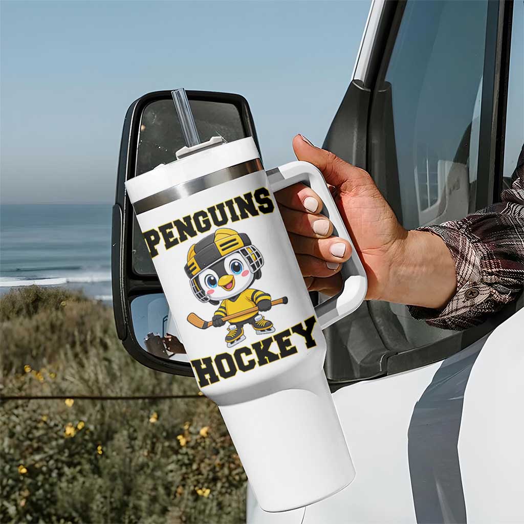 Funny Penguin Playing Ice Hockey Tumbler With Handle Winter Sports Gift - Wonder Print Shop