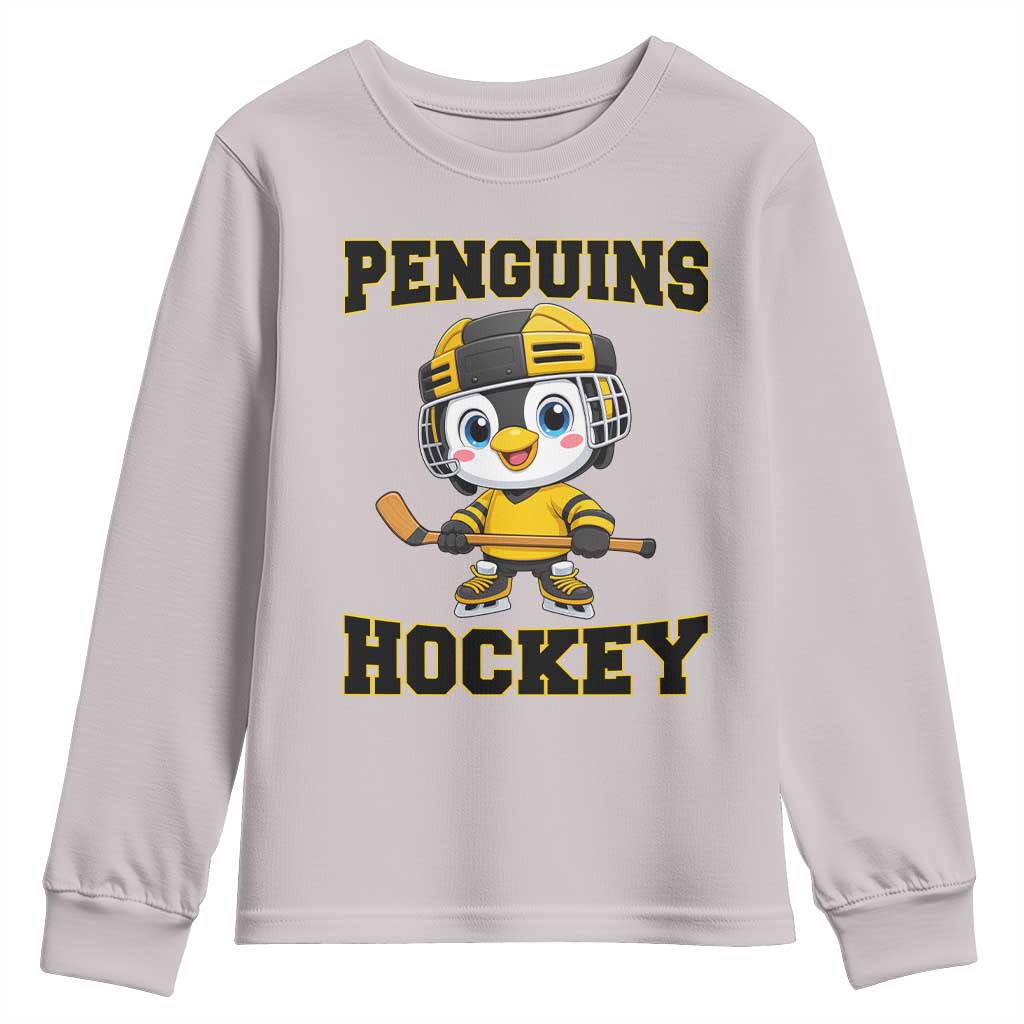 Funny Penguin Playing Ice Hockey Youth Sweatshirt Winter Sports Gift - Wonder Print Shop