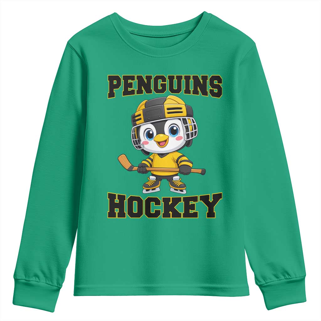 Funny Penguin Playing Ice Hockey Youth Sweatshirt Winter Sports Gift - Wonder Print Shop