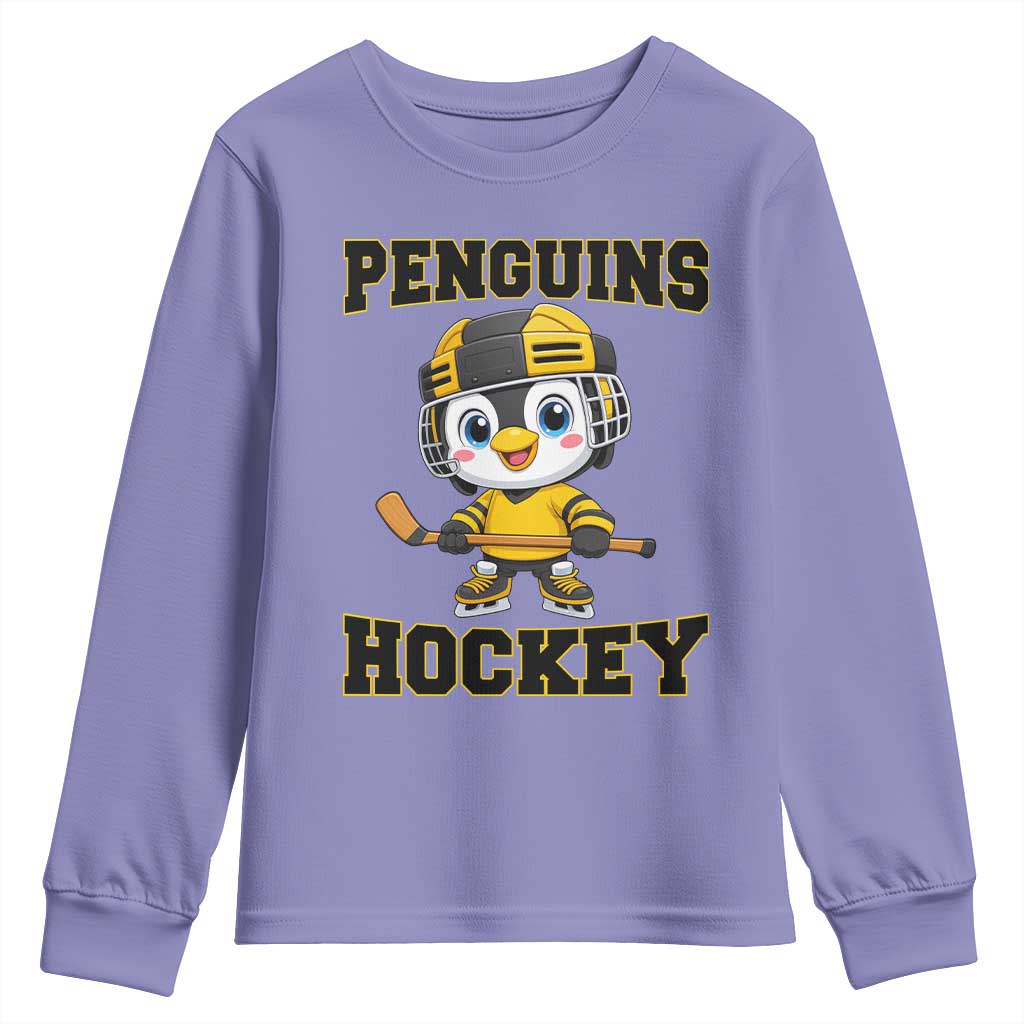Funny Penguin Playing Ice Hockey Youth Sweatshirt Winter Sports Gift - Wonder Print Shop