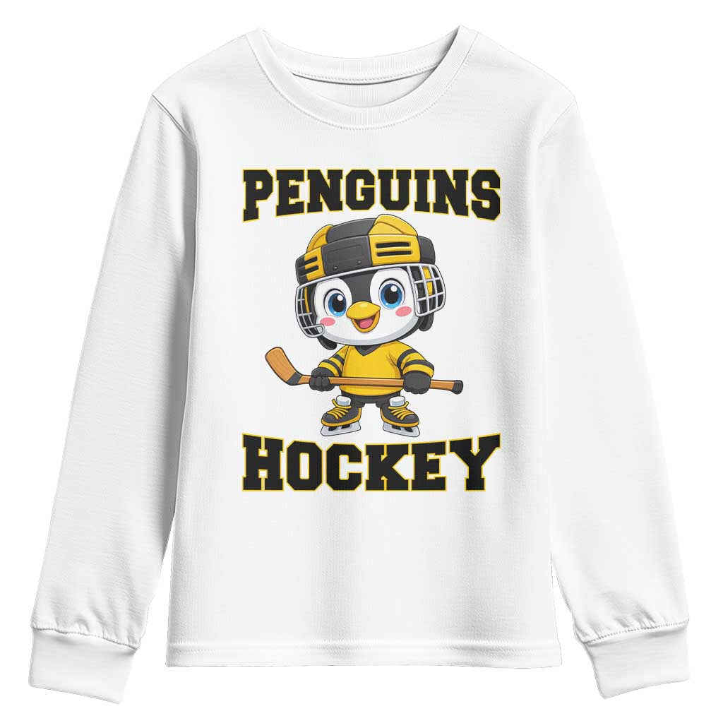 Funny Penguin Playing Ice Hockey Youth Sweatshirt Winter Sports Gift - Wonder Print Shop