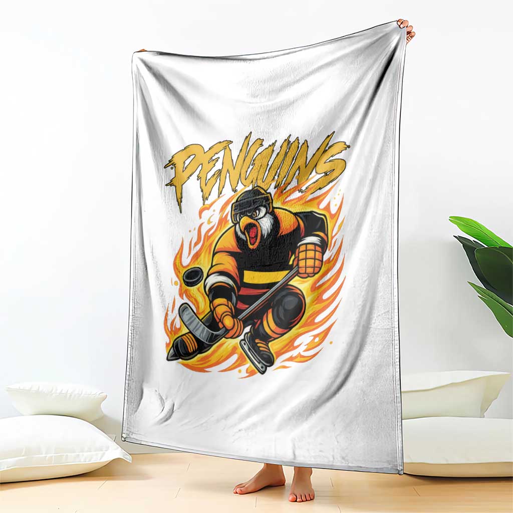 Penguin Playing Ice Hockey Throw Blanket Funny Sports Fan Gift - Wonder Print Shop