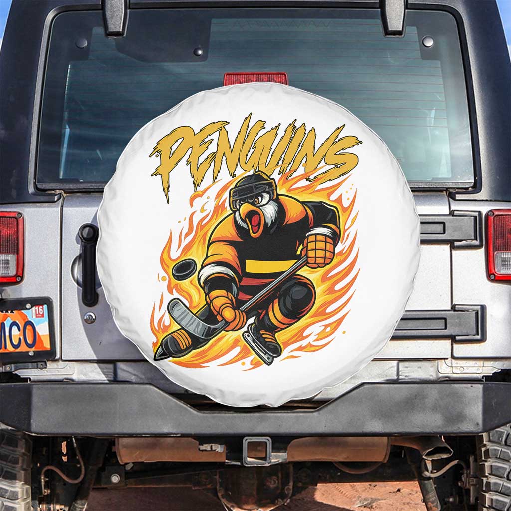 Penguin Playing Ice Hockey Spare Tire Cover Funny Sports Fan Gift - Wonder Print Shop