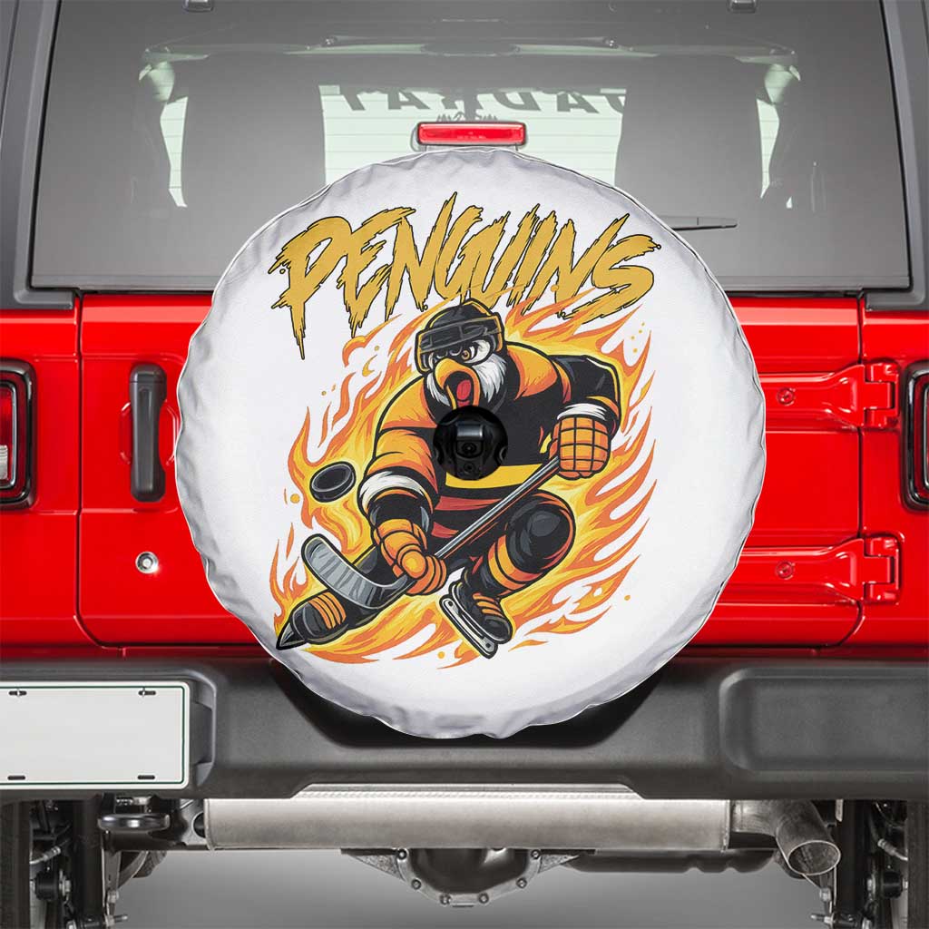 Penguin Playing Ice Hockey Spare Tire Cover Funny Sports Fan Gift - Wonder Print Shop