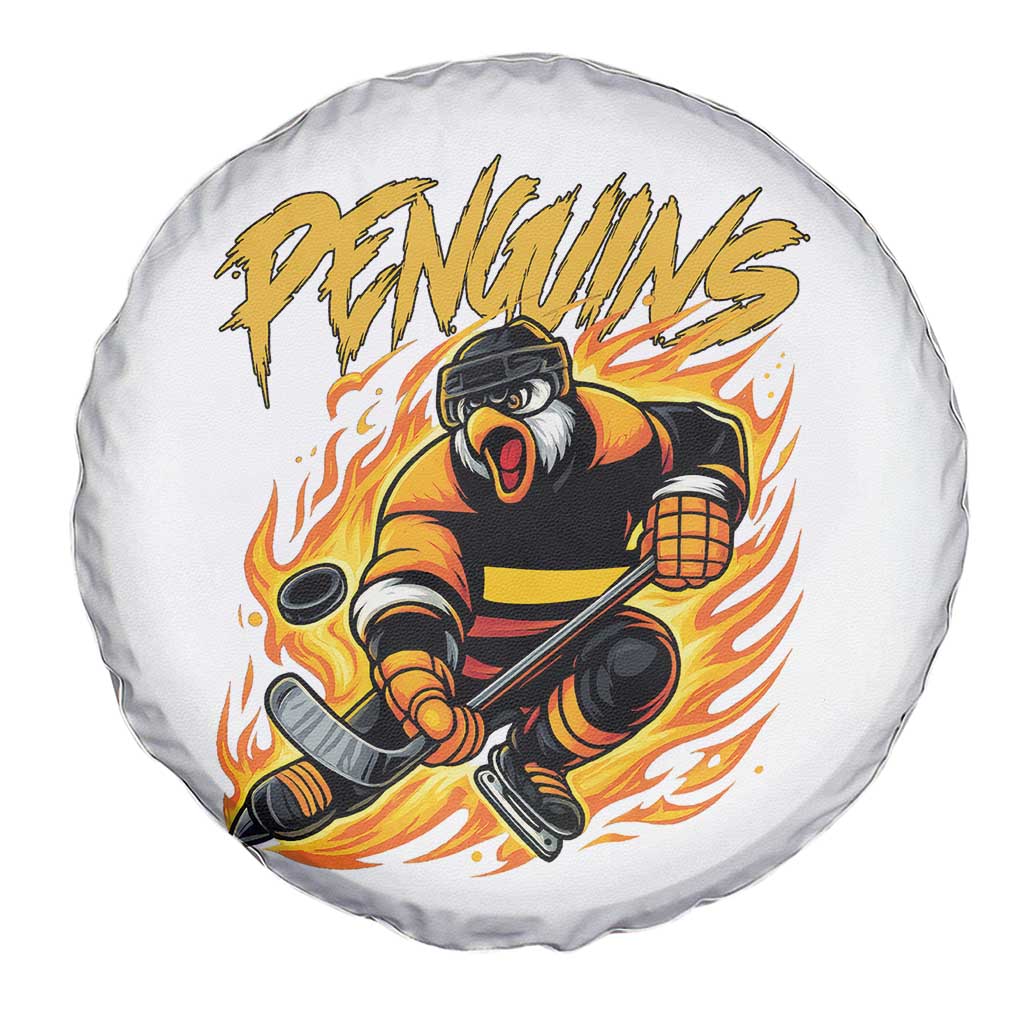 Penguin Playing Ice Hockey Spare Tire Cover Funny Sports Fan Gift - Wonder Print Shop