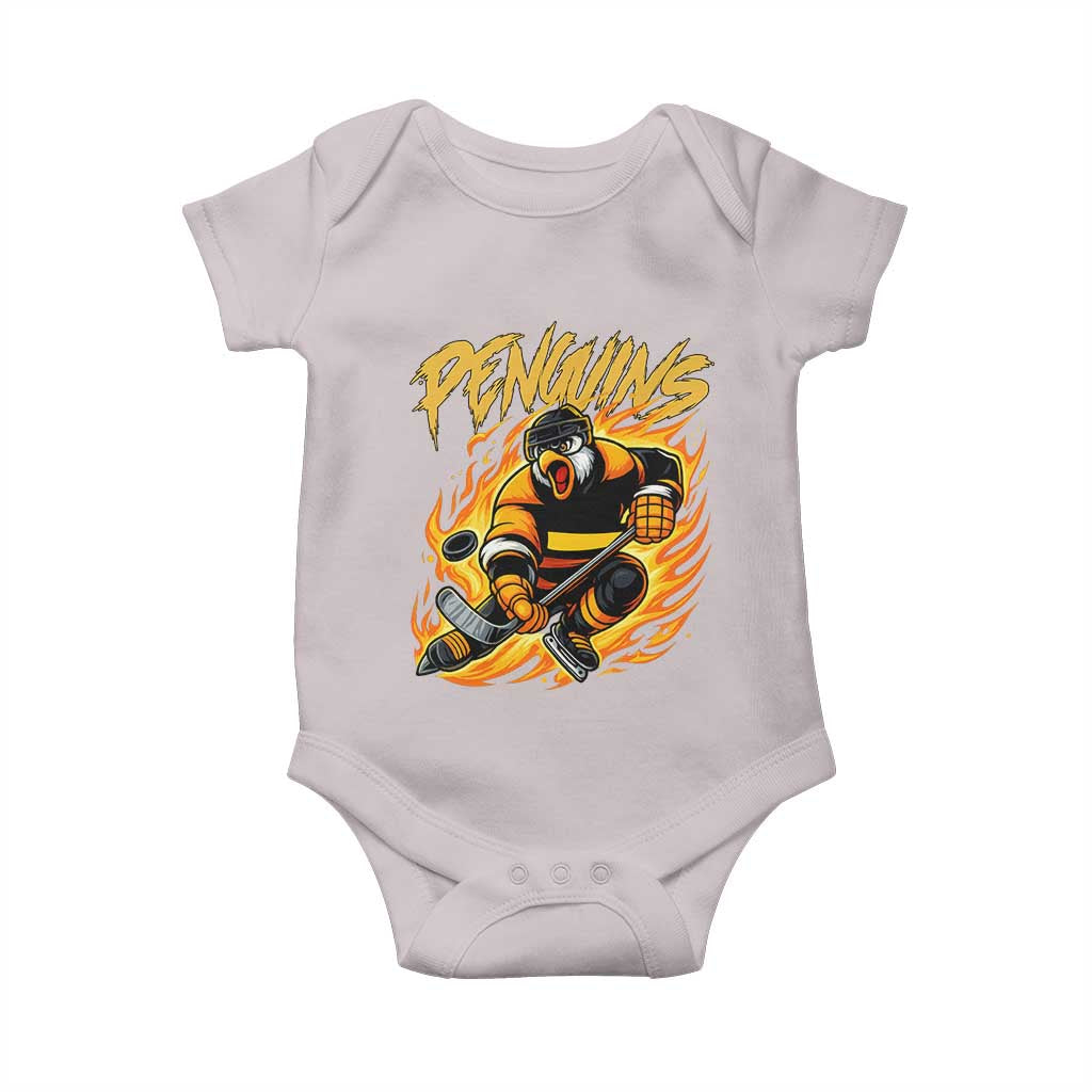Penguin Playing Ice Hockey Baby Onesie Funny Sports Fan Gift - Wonder Print Shop