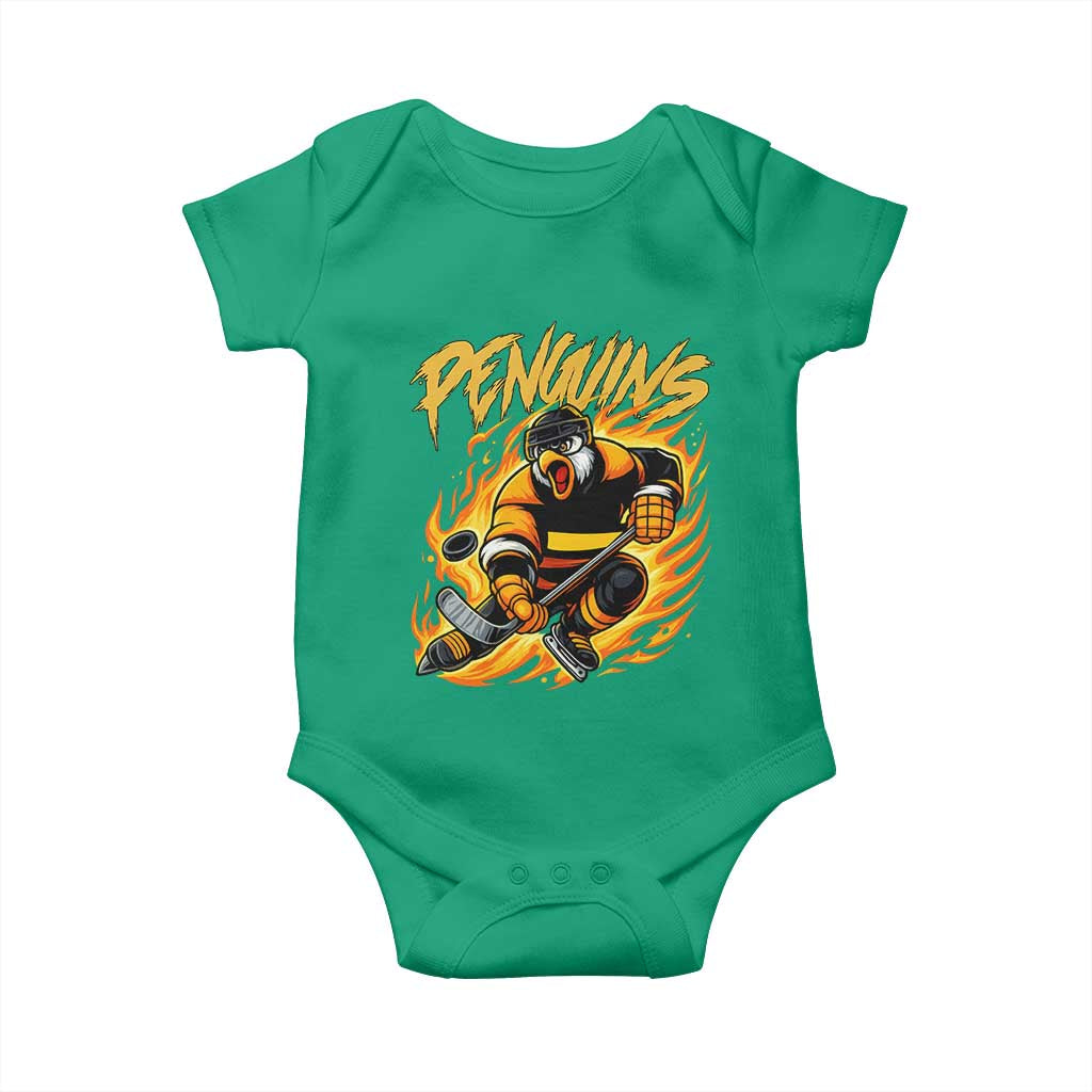 Penguin Playing Ice Hockey Baby Onesie Funny Sports Fan Gift - Wonder Print Shop