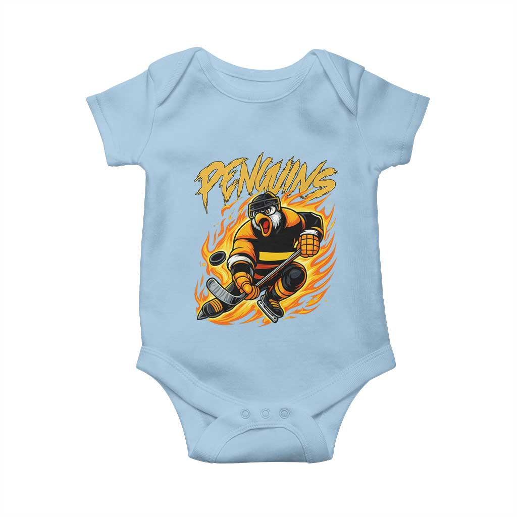 Penguin Playing Ice Hockey Baby Onesie Funny Sports Fan Gift - Wonder Print Shop
