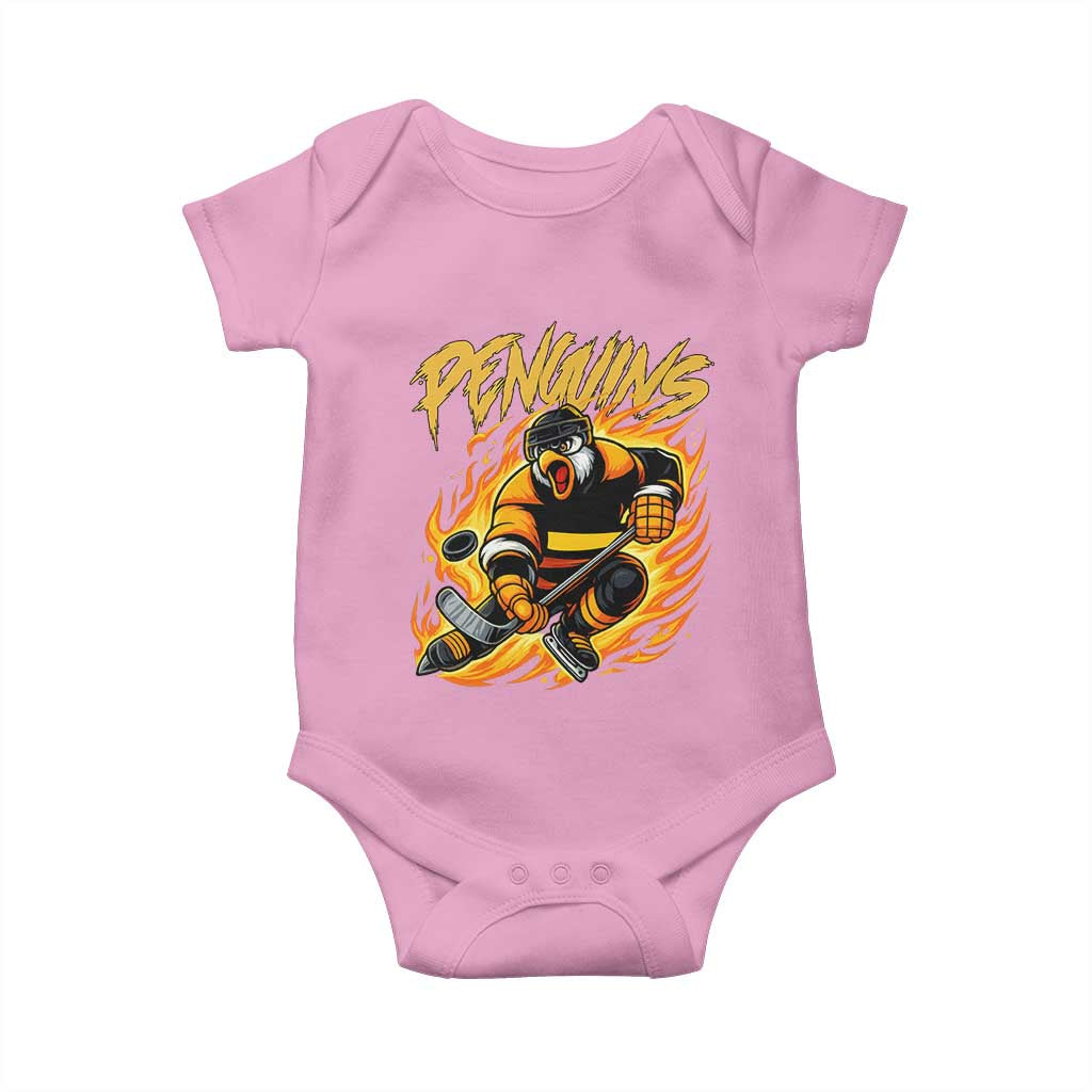 Penguin Playing Ice Hockey Baby Onesie Funny Sports Fan Gift - Wonder Print Shop