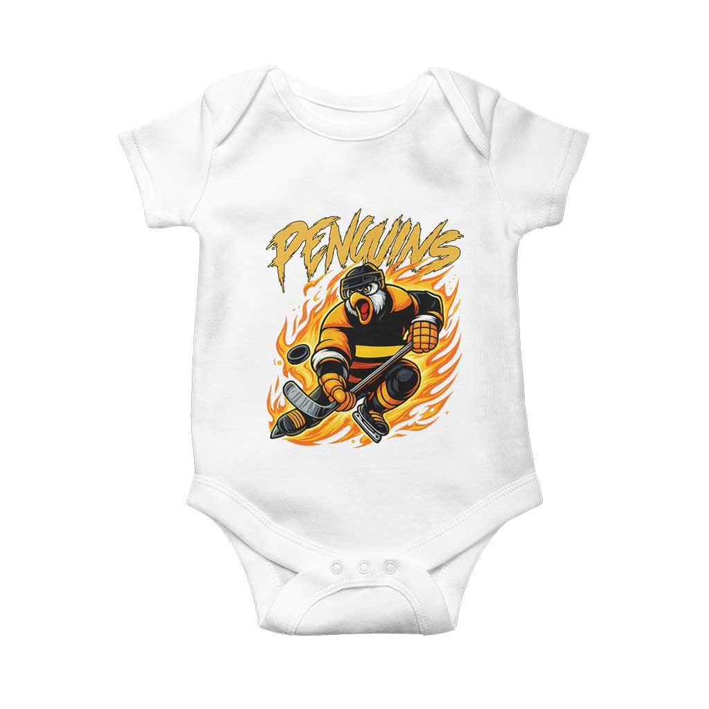Penguin Playing Ice Hockey Baby Onesie Funny Sports Fan Gift - Wonder Print Shop