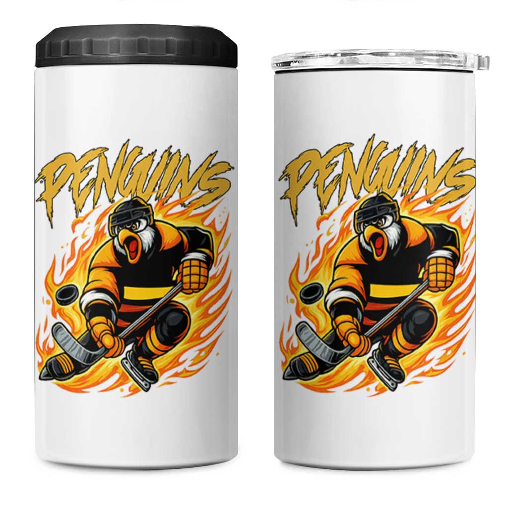 Penguin Playing Ice Hockey 4 in 1 Can Cooler Tumbler Funny Sports Fan Gift - Wonder Print Shop