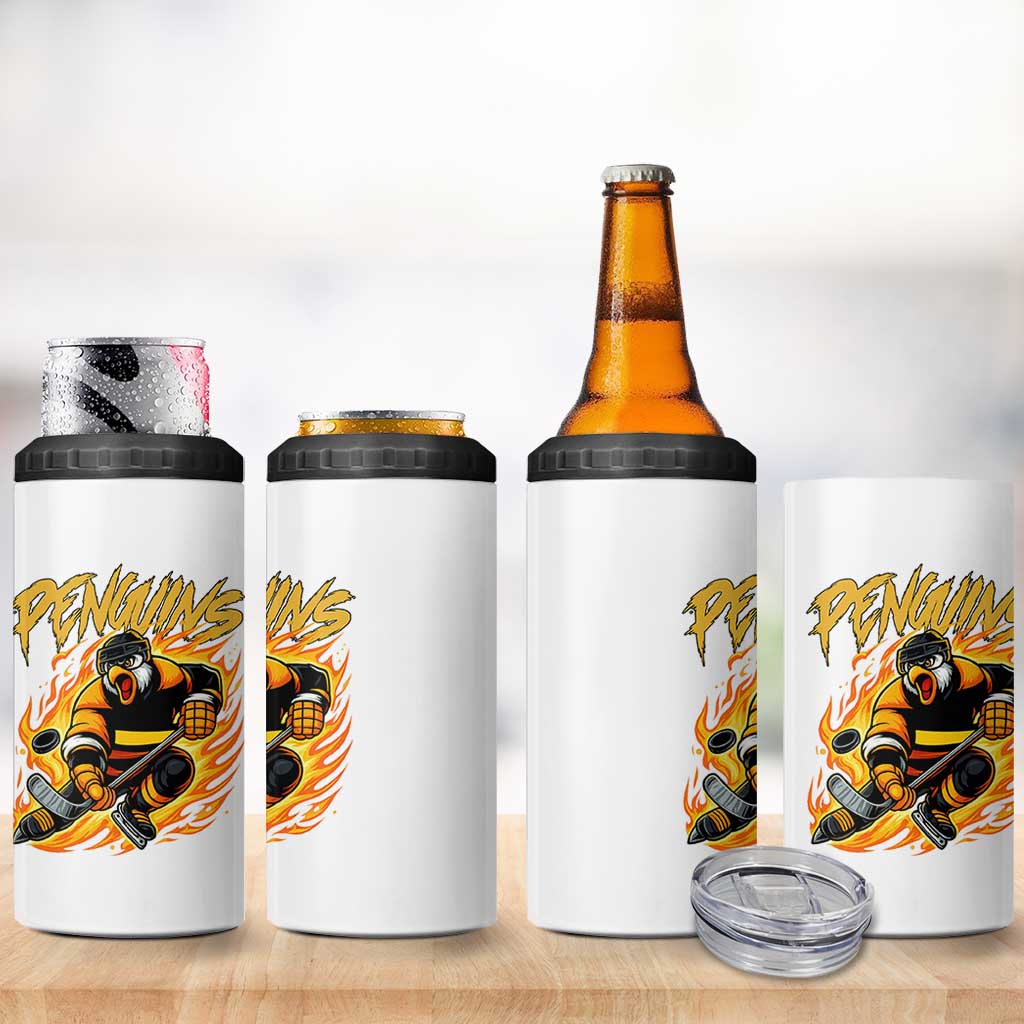 Penguin Playing Ice Hockey 4 in 1 Can Cooler Tumbler Funny Sports Fan Gift - Wonder Print Shop