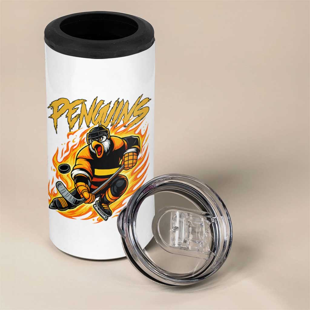 Penguin Playing Ice Hockey 4 in 1 Can Cooler Tumbler Funny Sports Fan Gift - Wonder Print Shop