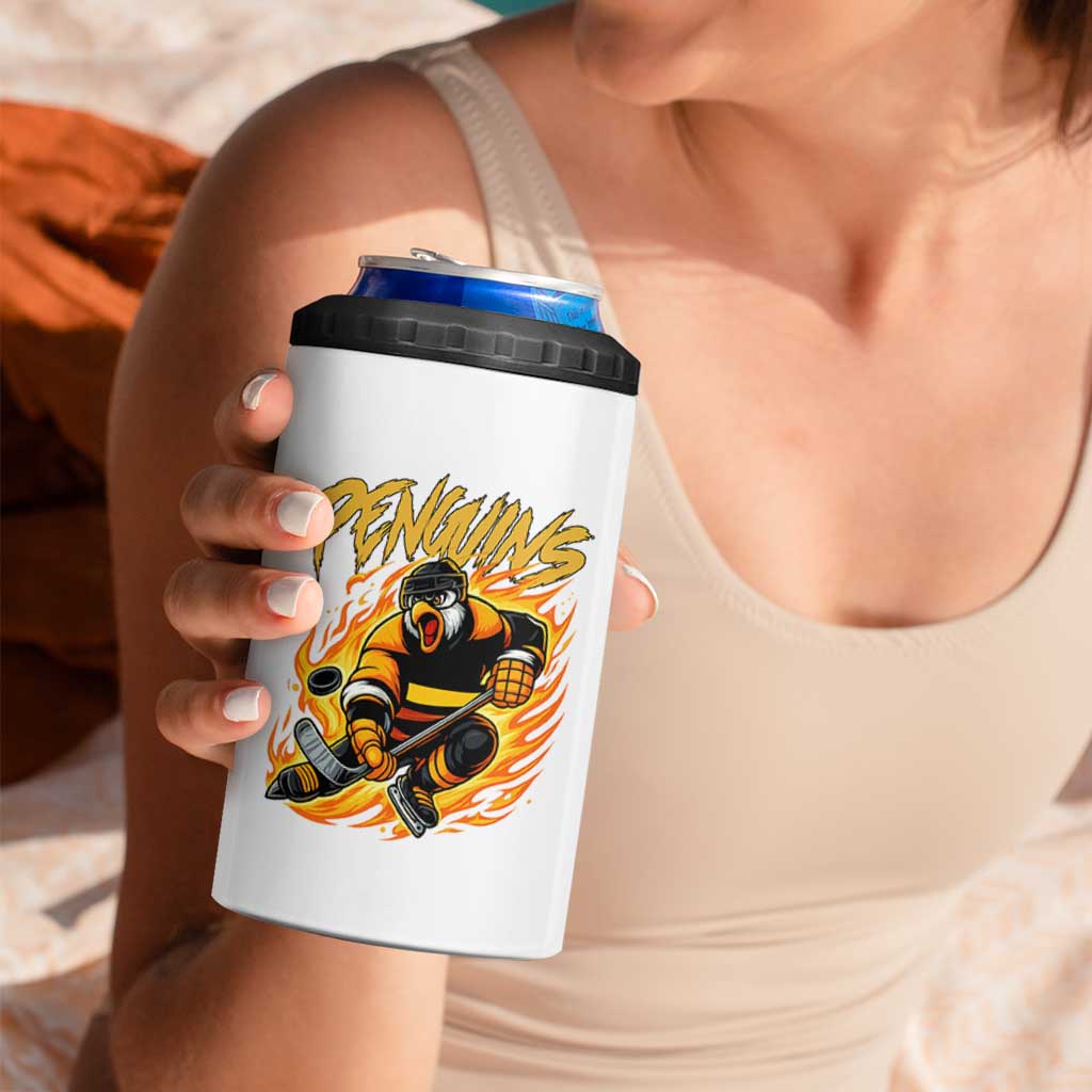 Penguin Playing Ice Hockey 4 in 1 Can Cooler Tumbler Funny Sports Fan Gift - Wonder Print Shop