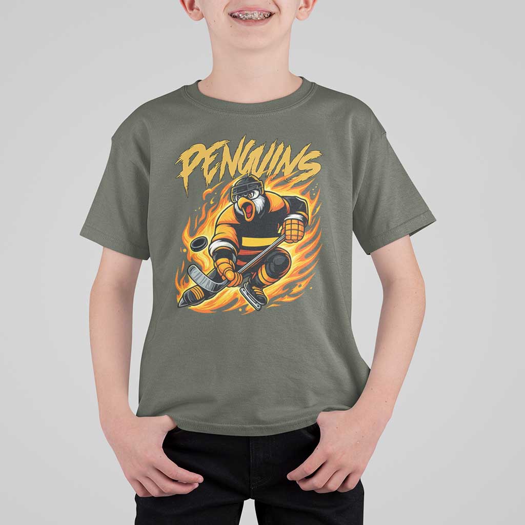 Penguin Playing Ice Hockey T Shirt For Kid Funny Sports Fan Gift - Wonder Print Shop