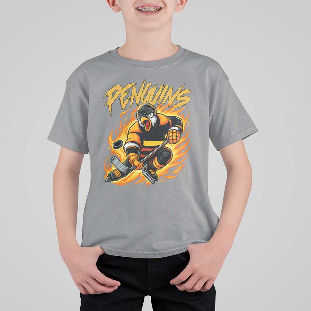 Penguin Playing Ice Hockey T Shirt For Kid Funny Sports Fan Gift - Wonder Print Shop