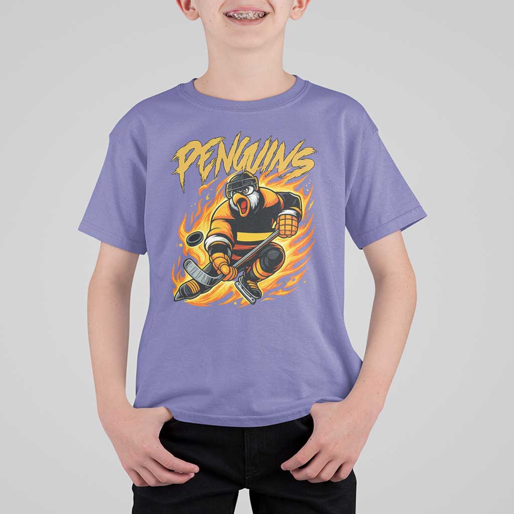 Penguin Playing Ice Hockey T Shirt For Kid Funny Sports Fan Gift - Wonder Print Shop
