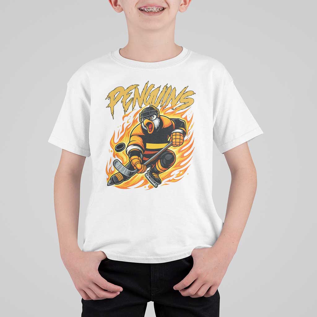 Penguin Playing Ice Hockey T Shirt For Kid Funny Sports Fan Gift - Wonder Print Shop
