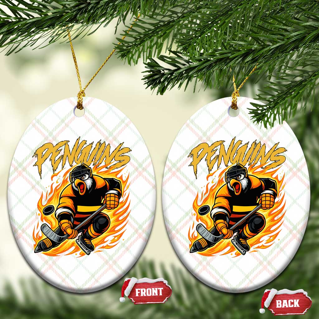 Penguin Playing Ice Hockey Ceramic Ornament Funny Sports Fan Gift - Wonder Print Shop