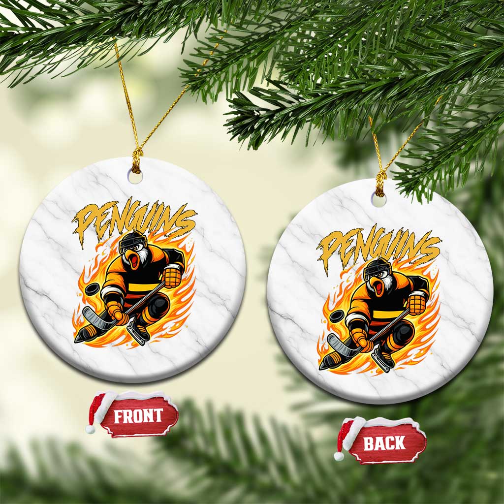 Penguin Playing Ice Hockey Ceramic Ornament Funny Sports Fan Gift - Wonder Print Shop