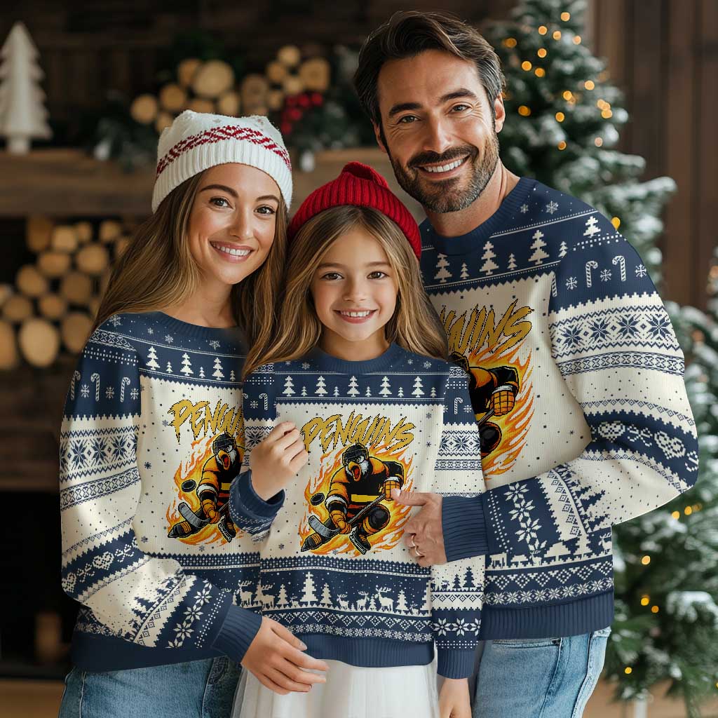 Penguin Playing Ice Hockey Ugly Christmas Sweater Funny Sports Fan Gift - Wonder Print Shop