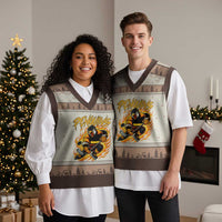 Penguin Playing Ice Hockey V-Neck Knit Sweater Vest Funny Sports Fan Gift - Wonder Print Shop