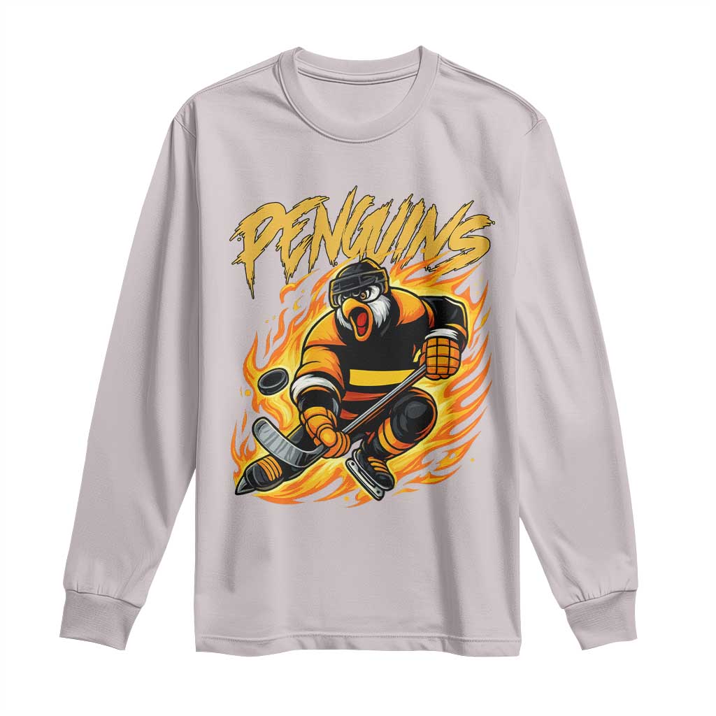Penguin Playing Ice Hockey Long Sleeve Shirt Funny Sports Fan Gift - Wonder Print Shop