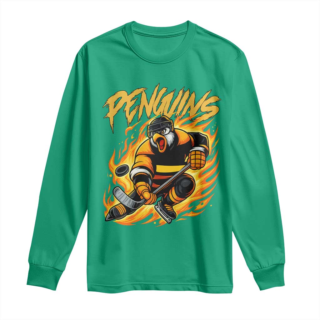 Penguin Playing Ice Hockey Long Sleeve Shirt Funny Sports Fan Gift - Wonder Print Shop