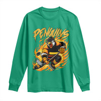Penguin Playing Ice Hockey Long Sleeve Shirt Funny Sports Fan Gift - Wonder Print Shop