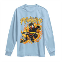 Penguin Playing Ice Hockey Long Sleeve Shirt Funny Sports Fan Gift - Wonder Print Shop