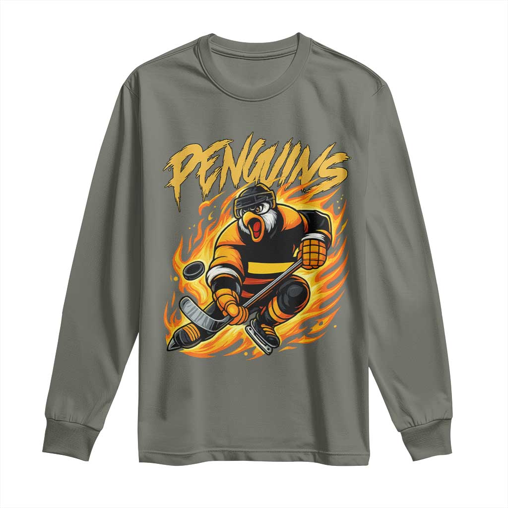 Penguin Playing Ice Hockey Long Sleeve Shirt Funny Sports Fan Gift - Wonder Print Shop