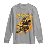 Penguin Playing Ice Hockey Long Sleeve Shirt Funny Sports Fan Gift - Wonder Print Shop