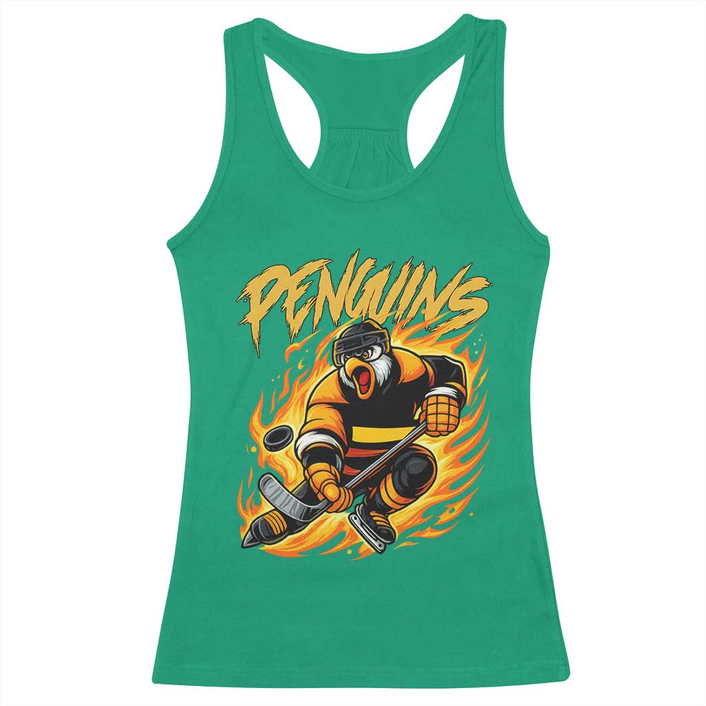 Penguin Playing Ice Hockey Racerback Tank Top Funny Sports Fan Gift - Wonder Print Shop