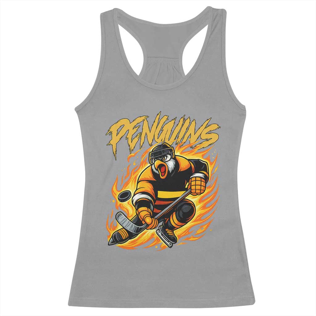 Penguin Playing Ice Hockey Racerback Tank Top Funny Sports Fan Gift - Wonder Print Shop