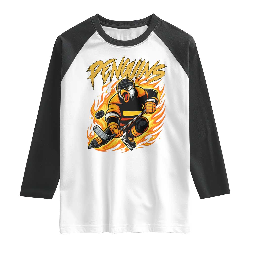 Penguin Playing Ice Hockey Raglan Shirt Funny Sports Fan Gift - Wonder Print Shop