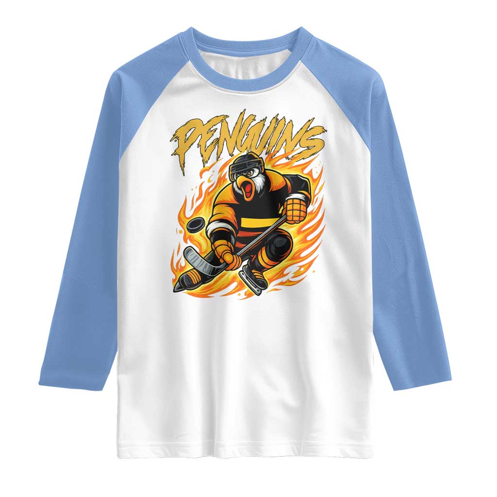 Penguin Playing Ice Hockey Raglan Shirt Funny Sports Fan Gift - Wonder Print Shop