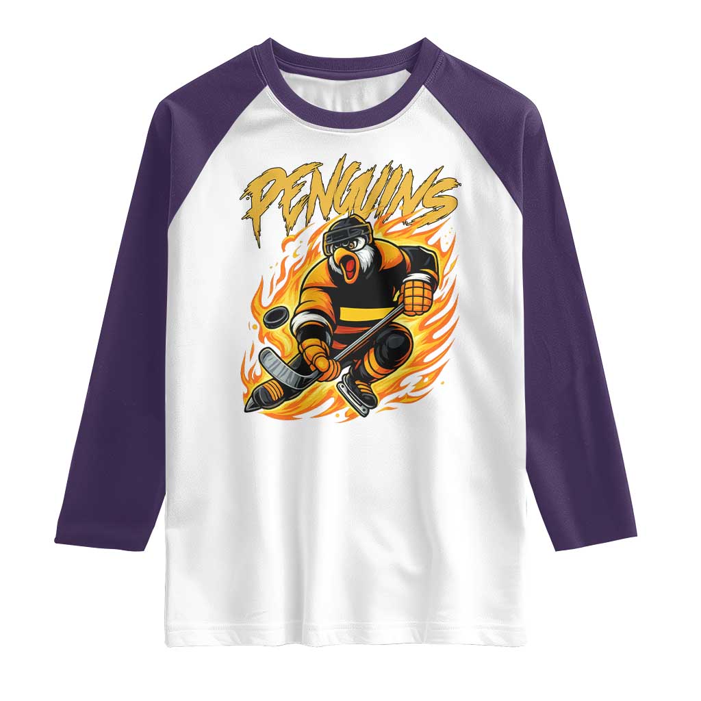 Penguin Playing Ice Hockey Raglan Shirt Funny Sports Fan Gift - Wonder Print Shop