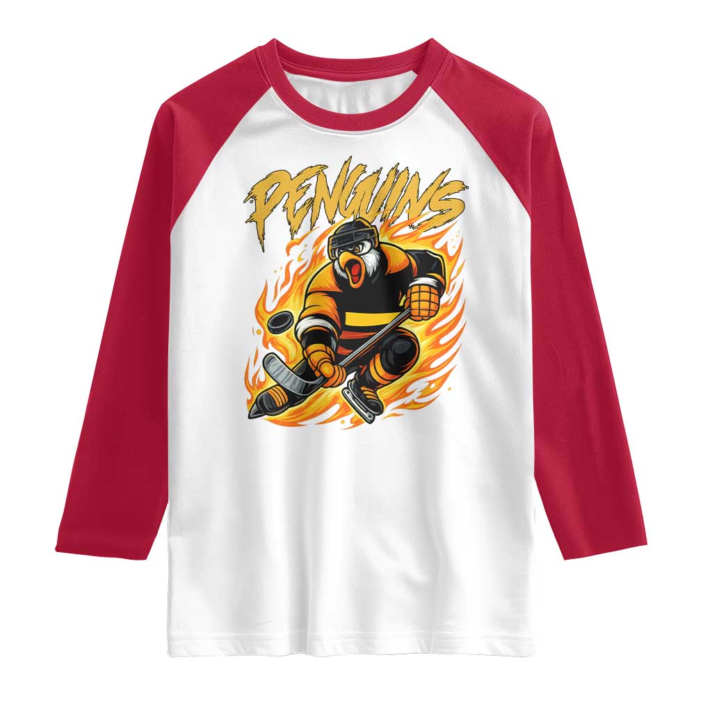 Penguin Playing Ice Hockey Raglan Shirt Funny Sports Fan Gift - Wonder Print Shop