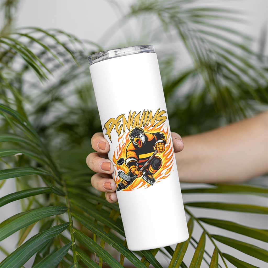 Penguin Playing Ice Hockey Skinny Tumbler Funny Sports Fan Gift - Wonder Print Shop