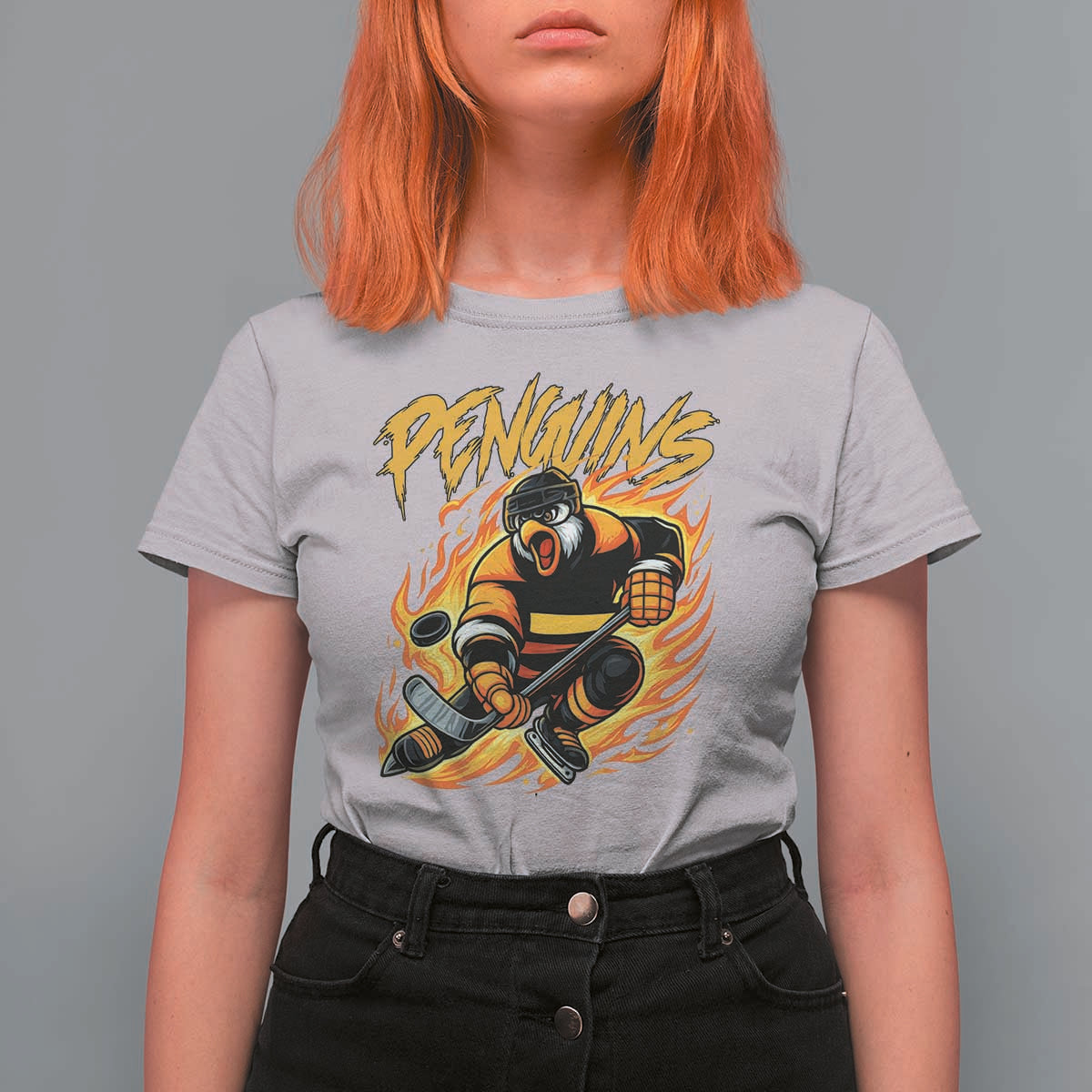 Penguin Playing Ice Hockey T Shirt For Women Funny Sports Fan Gift - Wonder Print Shop