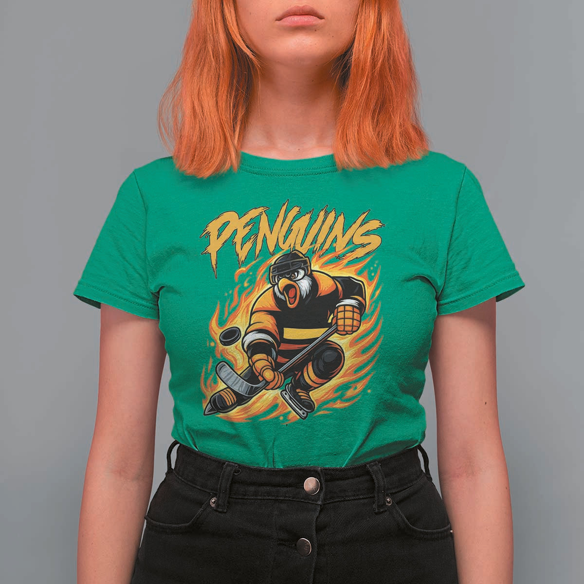 Penguin Playing Ice Hockey T Shirt For Women Funny Sports Fan Gift - Wonder Print Shop