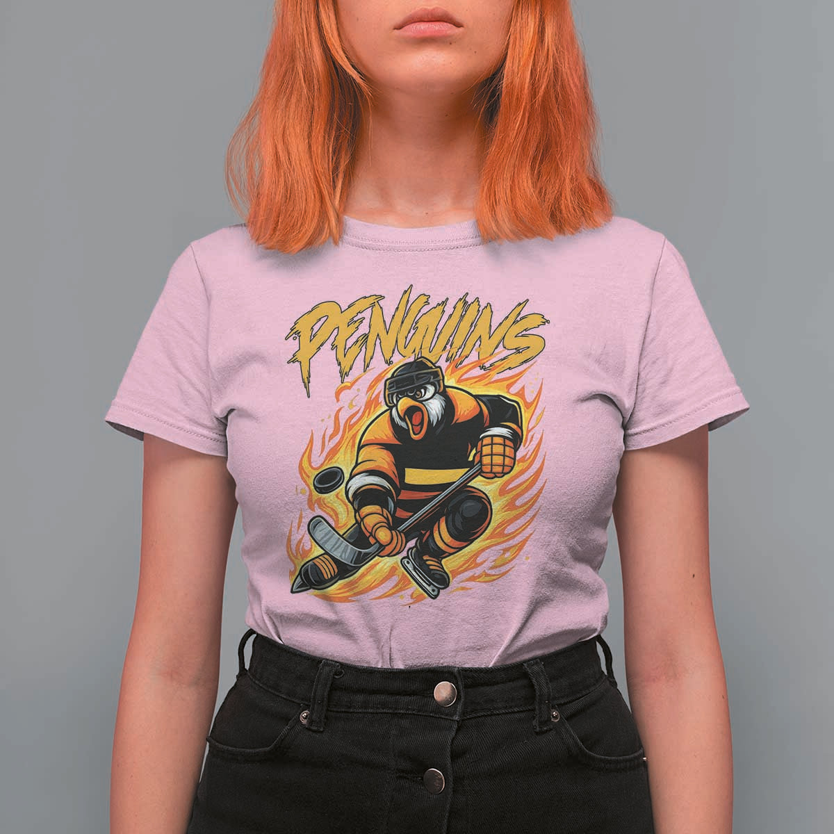 Penguin Playing Ice Hockey T Shirt For Women Funny Sports Fan Gift - Wonder Print Shop