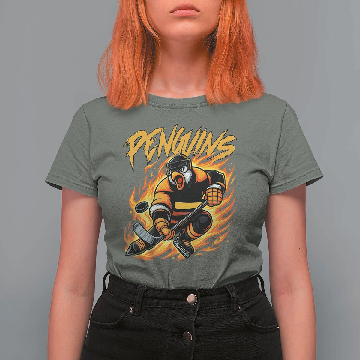 Penguin Playing Ice Hockey T Shirt For Women Funny Sports Fan Gift - Wonder Print Shop