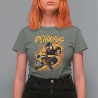 Penguin Playing Ice Hockey T Shirt For Women Funny Sports Fan Gift - Wonder Print Shop