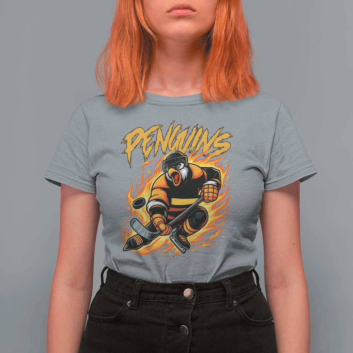 Penguin Playing Ice Hockey T Shirt For Women Funny Sports Fan Gift - Wonder Print Shop