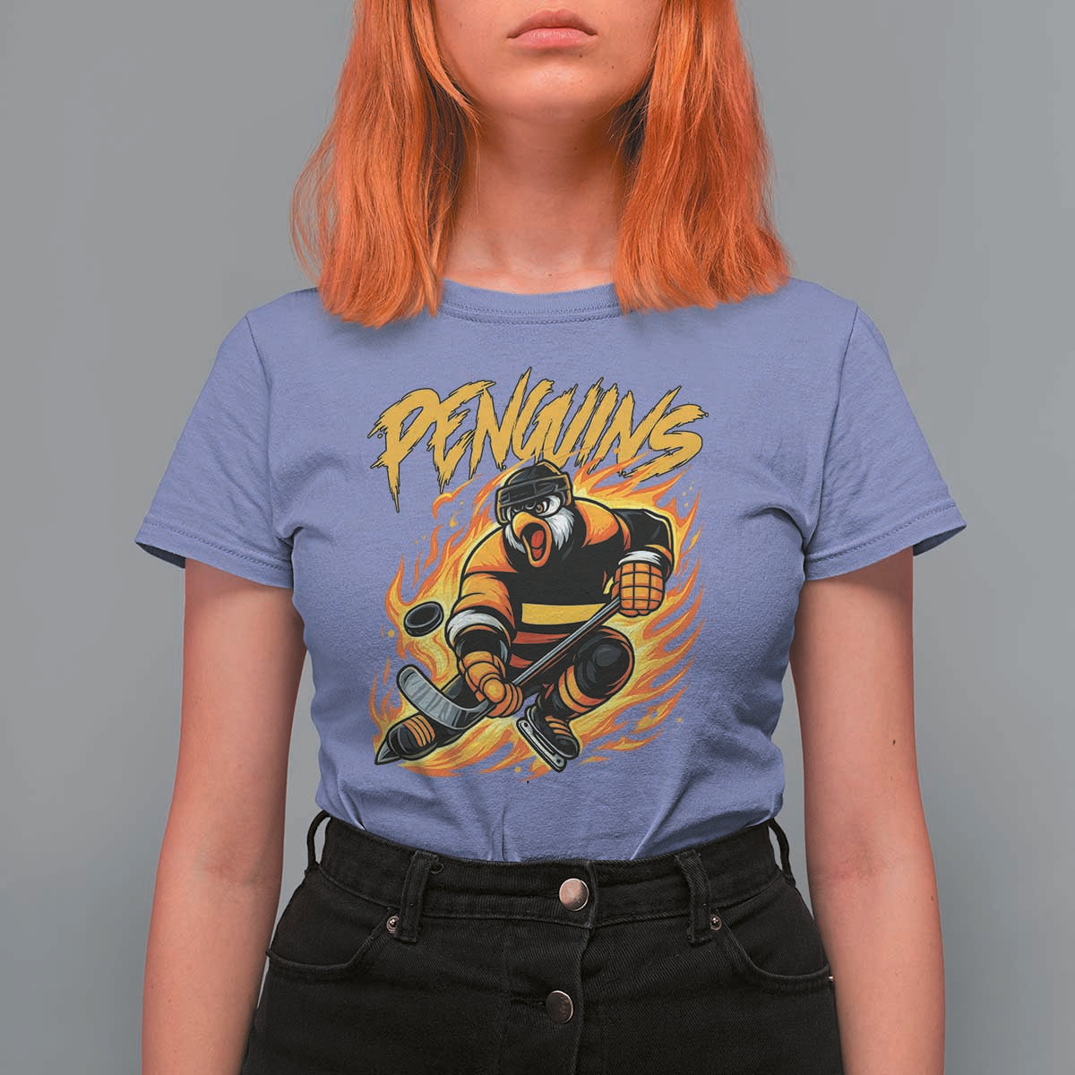 Penguin Playing Ice Hockey T Shirt For Women Funny Sports Fan Gift - Wonder Print Shop