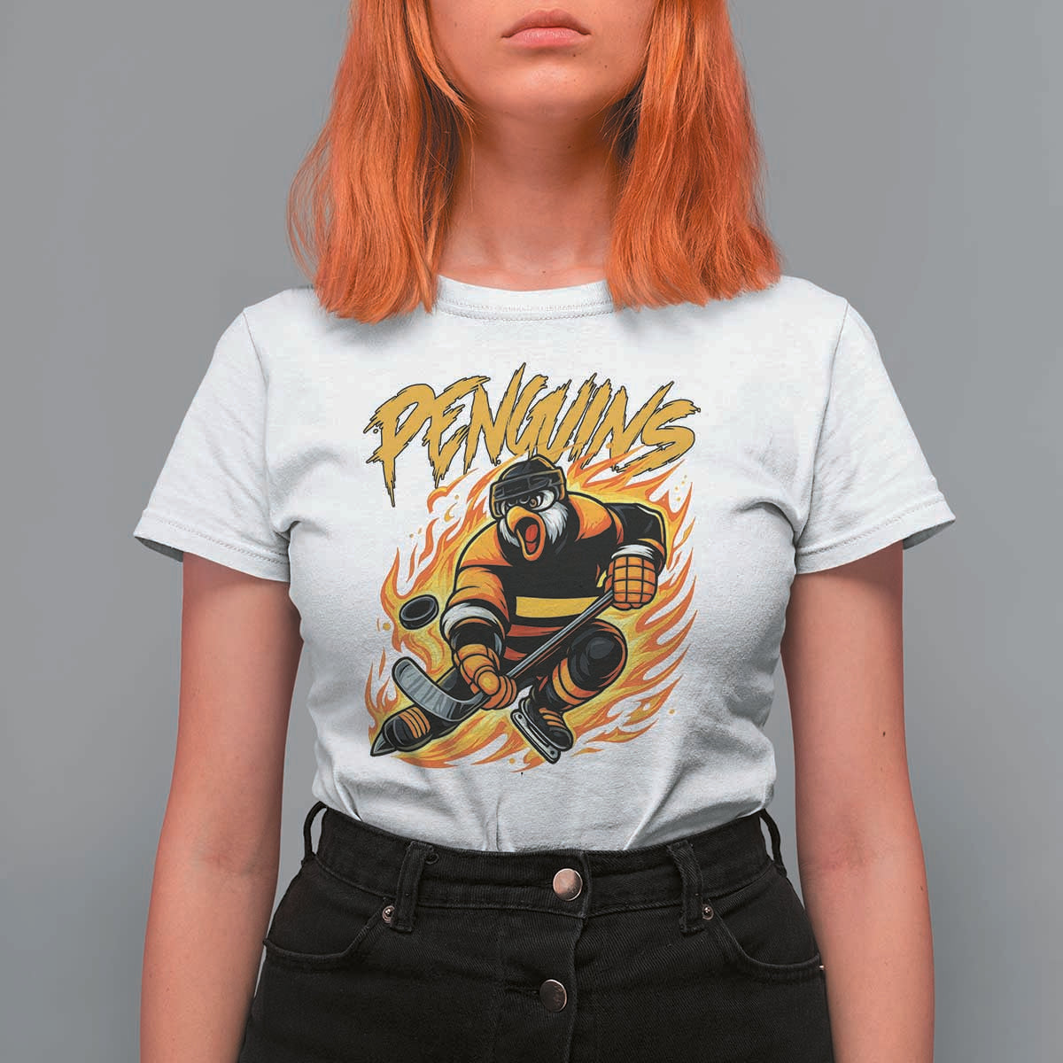 Penguin Playing Ice Hockey T Shirt For Women Funny Sports Fan Gift - Wonder Print Shop