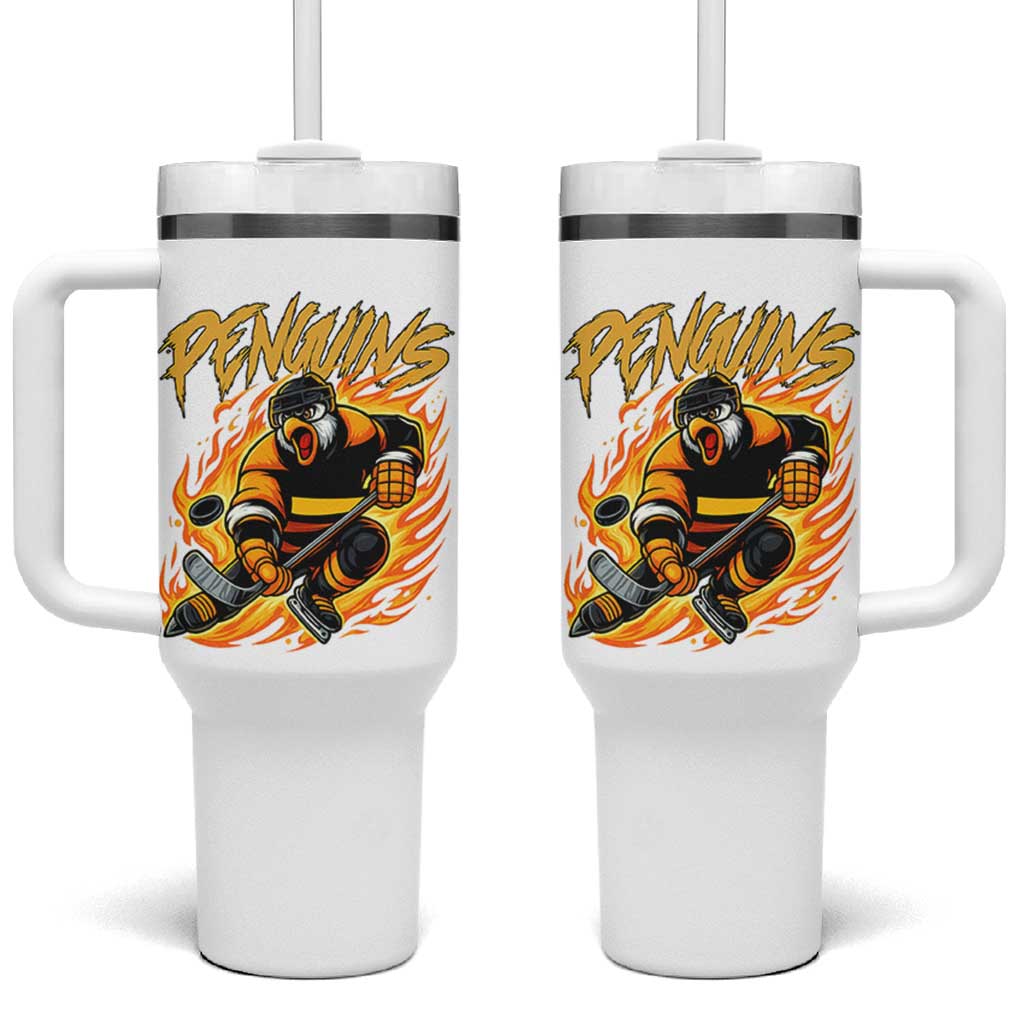 Penguin Playing Ice Hockey Tumbler With Handle Funny Sports Fan Gift - Wonder Print Shop
